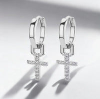 Brinco de Cruz Cravejada - Ouro 14K e Prata 925