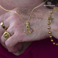 Colar Nossa Senhora Aparecida - Dupla Face com Manto de Zircônia Rosa