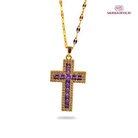Colar de Cruz Cravejada em Prata 925 e Ouro 14K