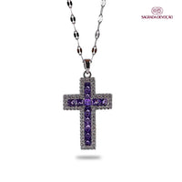 Colar de Cruz Cravejada em Prata 925 e Ouro 14K