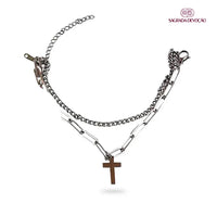 Pulseira de Cruz Feminina - Ouro 14K e Prata 925