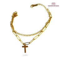Pulseira de Cruz Feminina - Ouro 14K e Prata 925