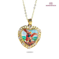 Colar Coração São Miguel Arcanjo Ouro 14K