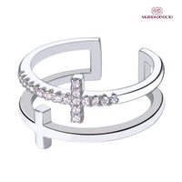 Anel de Cruz Dupla Folheado a Ouro e Prata 925 - Ajustável