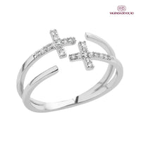 Anel de Cruz Dupla Aberto | Ouro e Prata 925 - Ajustável