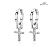 Brinco de Cruz Cravejada - Ouro 14K e Prata 925