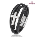 Pulseira de Couro Trançada - Cruz Aço Inoxidável