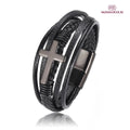 Pulseira de Couro Trançada - Cruz Aço Inoxidável