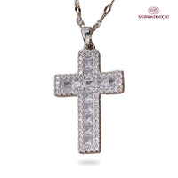 Colar de Cruz Cravejada em Prata 925 e Ouro 14K