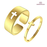 Anel de Cruz Ouro 14K Premium - Ajustável